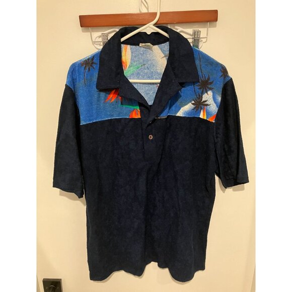 Charlie of California Other - Charlie of California Men's Vintage Terrycloth Polo Hawaiian Shirt, Navy, XL